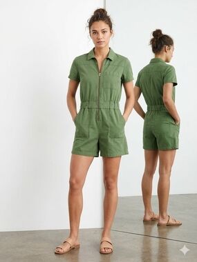 J. Crew Olive Green Short-Sleeve Zip Romper